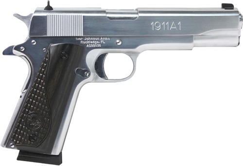 IVER JOHNSON 1911A1 45ACP 5" - FS 8RD CHROME BLACK WOOD GRIP - Image 2