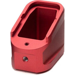 ALUMINUM EXTENDED MAGAZINE PLATE - RED, GLOCK G17 (9MM) / G22 (.40 CAL)
